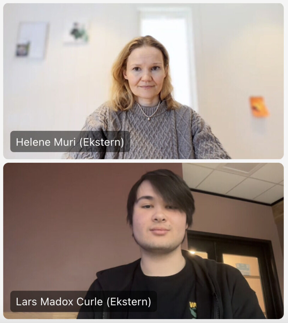 Youth journalist and student at Fyrstikkalleen School, Madox Curle, interviews climate researcher Helene Muri.